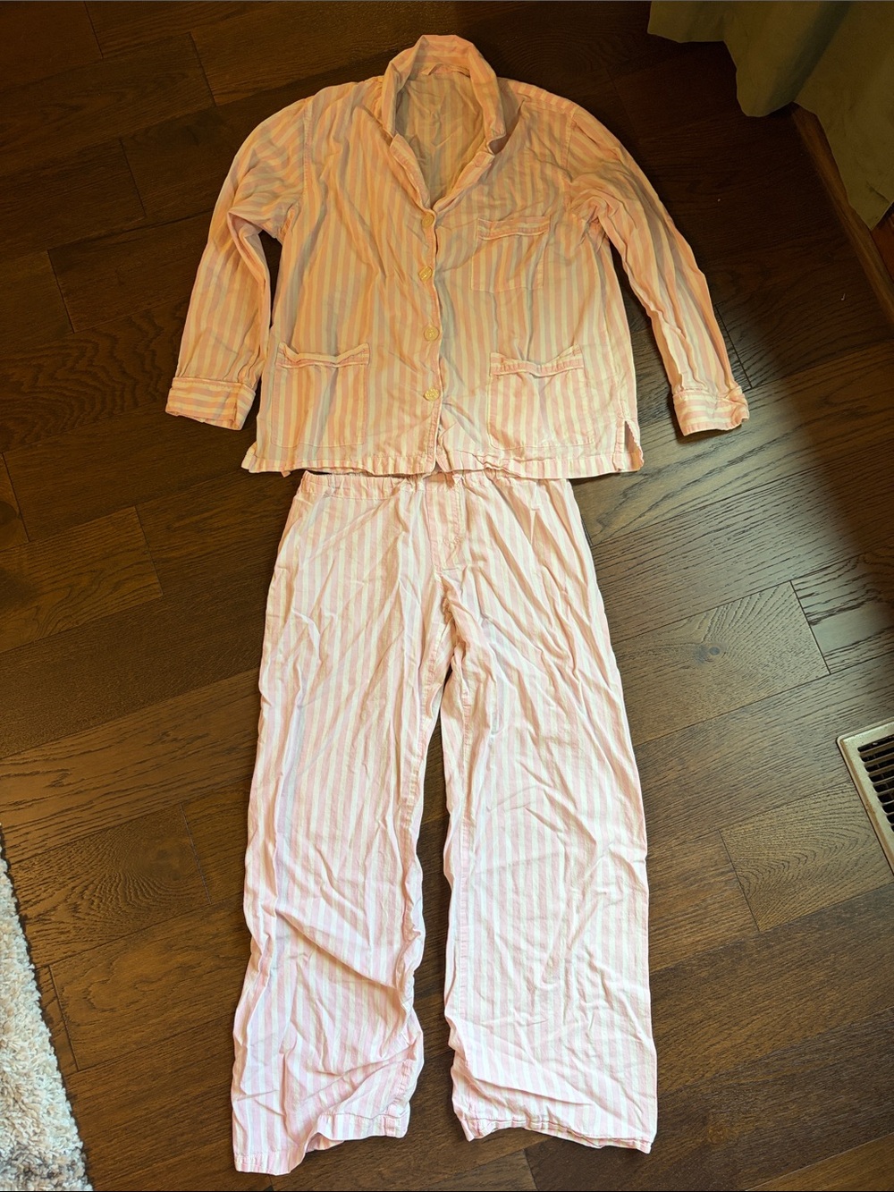 Victorias Secret Pink White Striped Pajama Set XS 100% Cotton